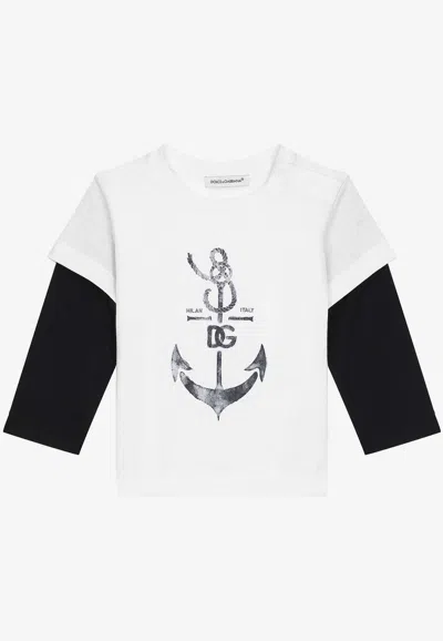 Dolce & Gabbana Babies' Dg Anchor-print Cotton T-shirt In Weiss