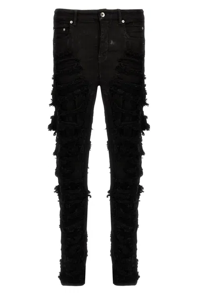 Drkshdw Tyrone Cut Black Waxed Distressed Skinny Jeans