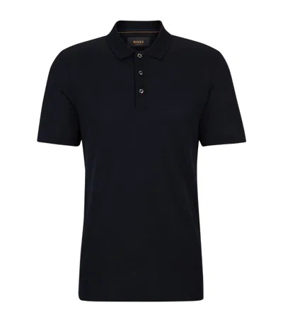 Hugo Boss Geometric-pattern Polo Shirt In Cotton And Silk In Dark Blue