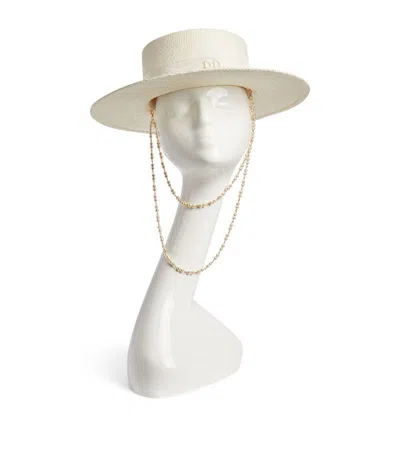 Ruslan Baginskiy Double-chain Chin Strap Boater Hat In White