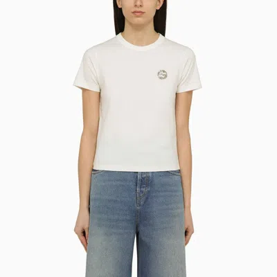 Gucci White Crew-neck T-shirt With Logo Women In Yellow