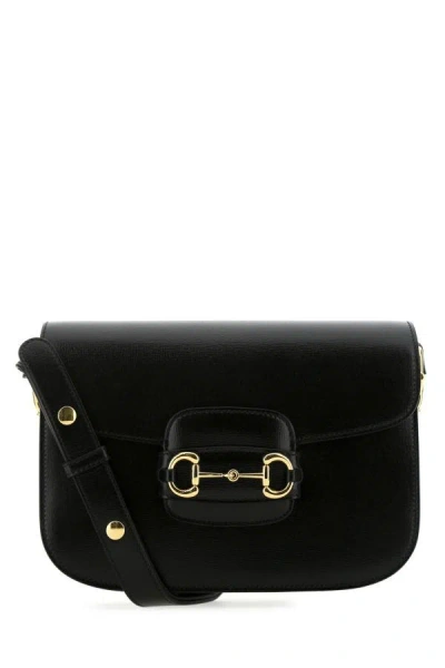 Gucci Woman Black Leather 1955 Horsebit Shoulder Bag In Multicolor