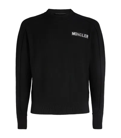 Moncler Virgin Wool Logo Sweater In Black