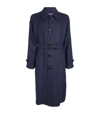 Ralph Lauren Purple Label Linen-silk Overcoat In Navy