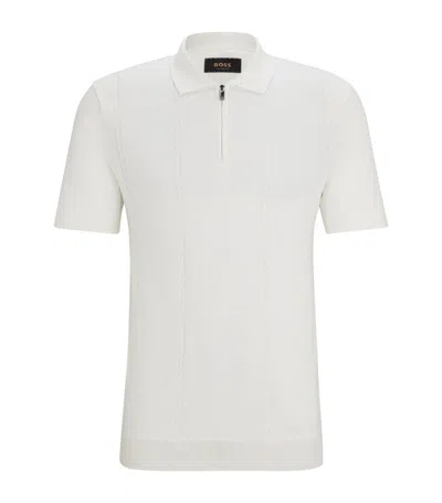Hugo Boss Zip-neck Polo Shirt In Cotton And Silk In White