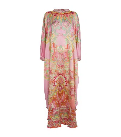 Camilla Silk Embellished Kaftan Dress In Pink