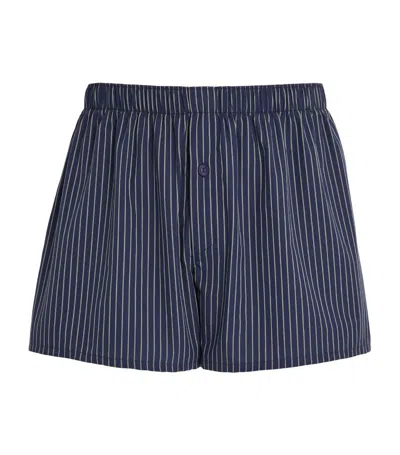 Hanro Cotton Fancy Woven Boxers In Navy