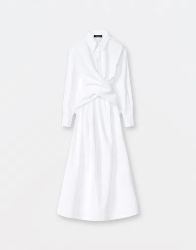 Fabiana Filippi Long Dress In Cotton Poplin With Knot In Optical White