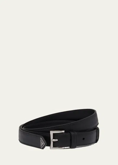 Prada City Calf Leather Belt In Black