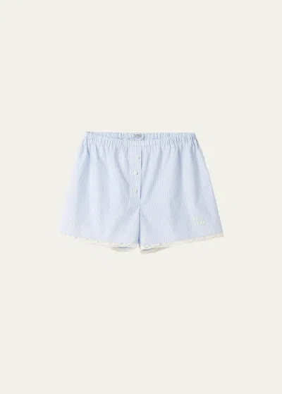 Miu Miu Stripe-pattern Poplin Boxer Shorts In White/light Blue