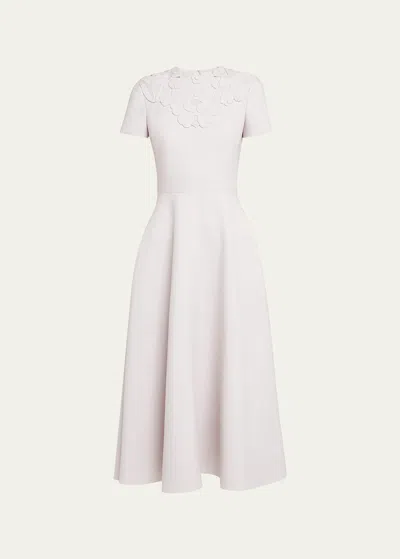 Valentino Flower Embroidered Midi Dress In Grey Multi