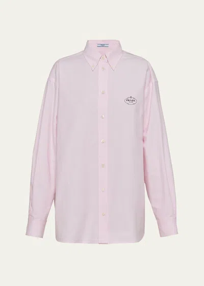 Prada Embroidered Oxford Cotton Shirt In Pink