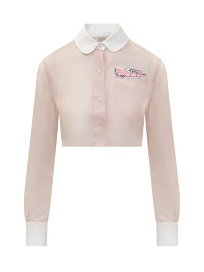Thom Browne Patch Embellished Cropped Shirt In Pink