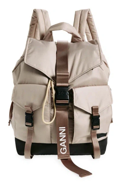 Ganni Taupe Tech Backpack In Oyster Grey