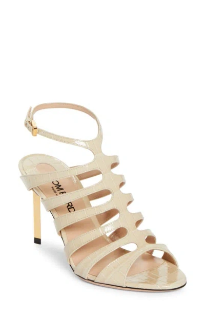 Tom Ford Croco Caged Stiletto Slingback Sandals In Neutrals