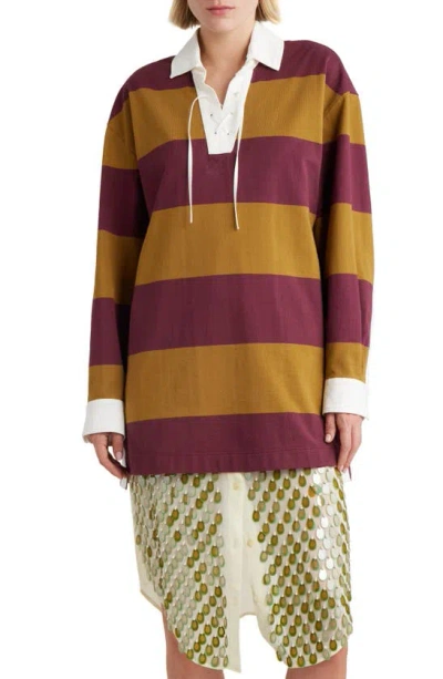 Dries Van Noten Chu Oversize Striped Polo Shirt In Mustard 203