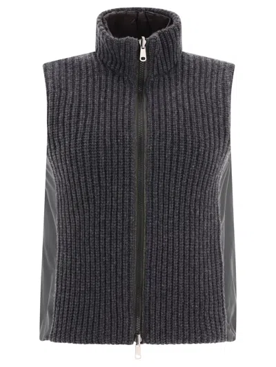 Brunello Cucinelli Reversible Cashmere Knit Vest With Monili In Gray