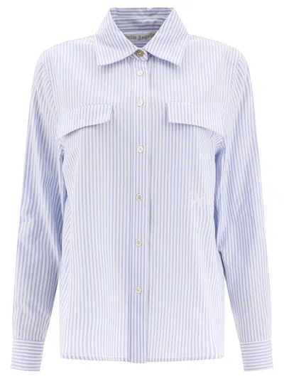 Palm Angels "monogram" Striped Shirt In Blue