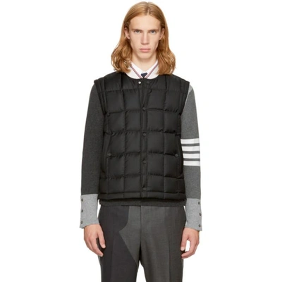 Thom Browne Downfilled Button Front Vest In Black Super 130's Wool Twill