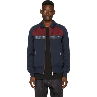 Junya Watanabe Faux Leather-trimmed Jersey Track Jacket In Navy