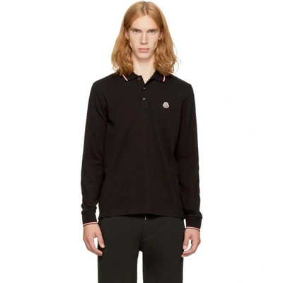 Moncler Logo Patch Long-sleeve Polo Shirt In Black