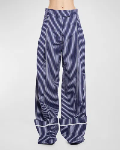 Des Phemmes Oversized Pinstripe Tailoring Trousers In Dark Blue/white 7