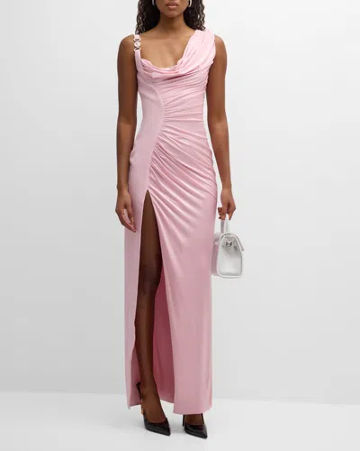 Versace Medusa '95 Draped Crepe & Jersey Gown In Light Pink
