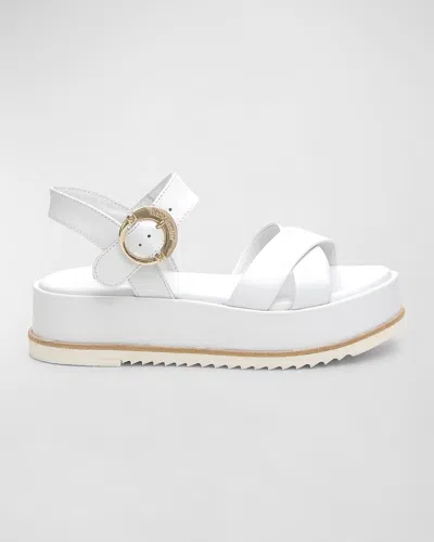Nerogiardini Calfskin Crisscross Flatform Sandals In White