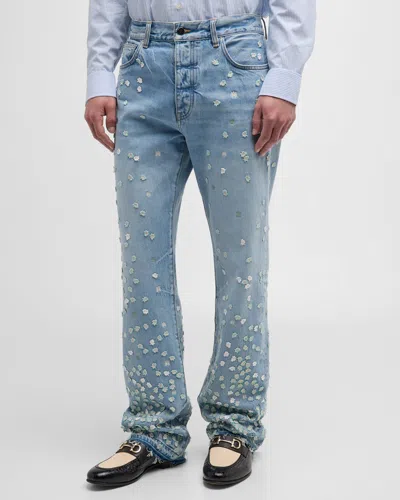 Amiri Men's Floral Straight-leg Jeans In Perfect Indigo