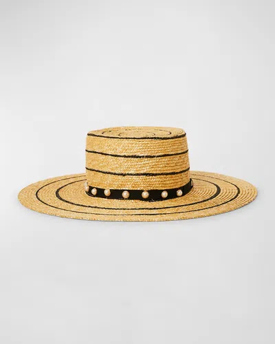 Btb Los Angeles Piper Striped Pearly Straw Fedora In Black