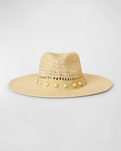 Btb Los Angeles Ollie Pearly Straw Fedora In Brown
