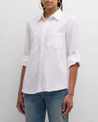 Finley Tiegan Eyelet Striped Button-down Shirt In White Multi