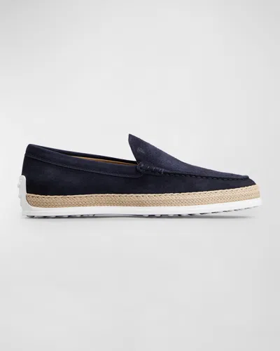 Tod's Men's Pantofola Gomma Rafia Tv Suede Loafers In Blue