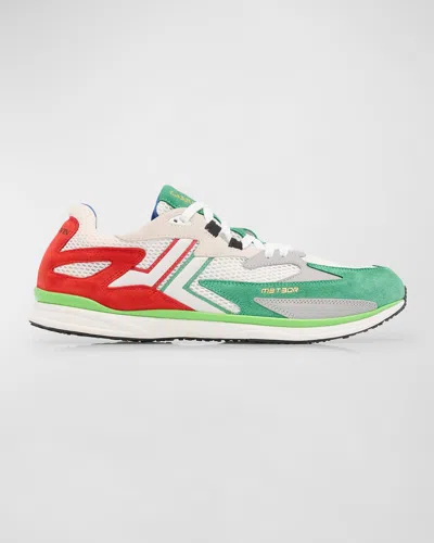 Lanvin Men's Meteor Colorblock Runner Sneakers In White/green