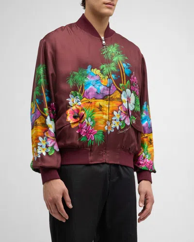 Dolce & Gabbana Bomberjacke Aus Seide Mit Insel-print In D.redmisc