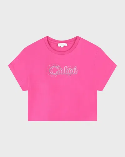Chloé Kids' Logo-embroidered Cotton T-shirt In 49l-pink