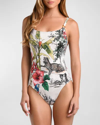 L Agence Remi Jungle Floral One-piece Swimsuit In White Multi