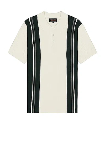 Beams Knit Stripe Polo In White