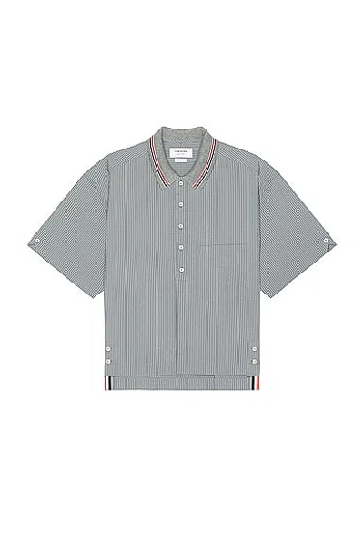Thom Browne Knit Collar Rugby Seersucker Shirt In Grey