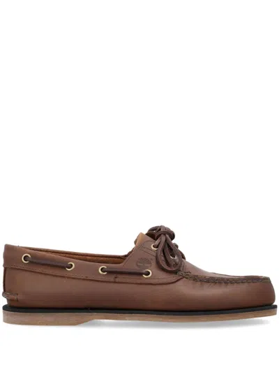 Timberland Classic Leather Boat Shoes In Mid Brown