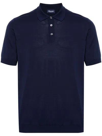 Drumohr Cotton-linen Knit Polo Shirt In Blue