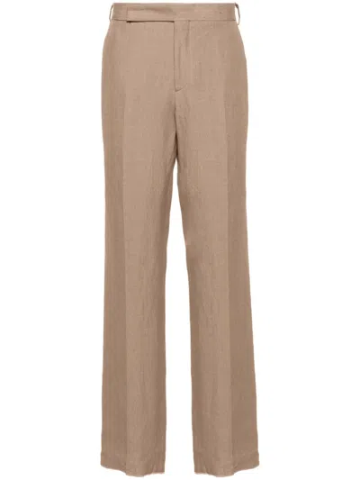 Lardini Mid-rise Tailored Linen Trousers In Nude