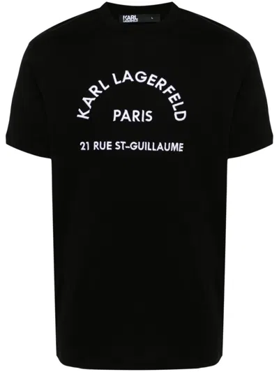 Karl Lagerfeld Logo-embroidered Cotton T-shirt In Black