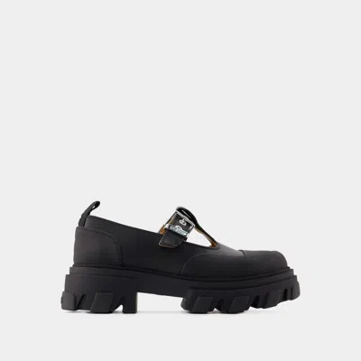 Ganni Cleated Mary Jane Shoes In Black