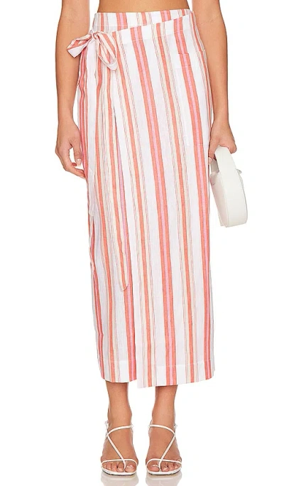 Bondi Born Arezzo Organic Linen Cotton Stripe Maxi Wrap Skirt In 西瓜红