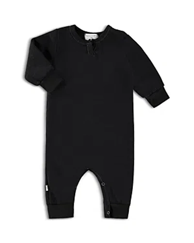 Paigelauren Babies' Henley Sweatshirt Fleece Romper In Black