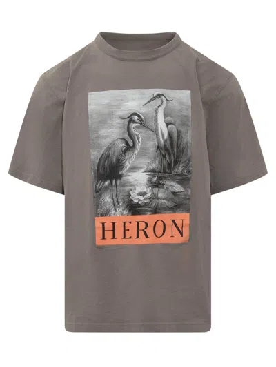 Heron Preston Heron-print Cotton T-shirt In Grey