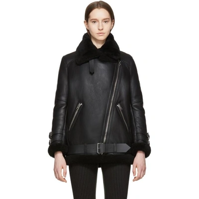 Acne Studios Black Shearling Velocite Aviator Jacket In Shearling Jacket