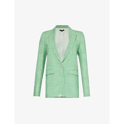 Me And Em Check-pattern Single-breasted Stretch-woven Blazer In Green/white