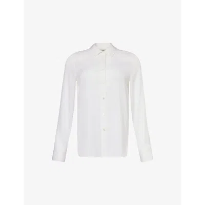 Vince Womens Optic White Curved-hem Slim-fit Silk-blend Shirt